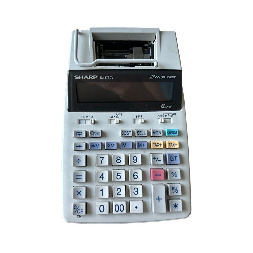 Sharp EL-1750V 12-Digit 2-Color Printing Calculator With Battery Compartment Cov